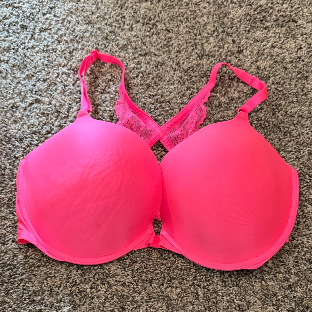 Victoria's Secret Neon Pink Front Closure Push Up Bra 38DD